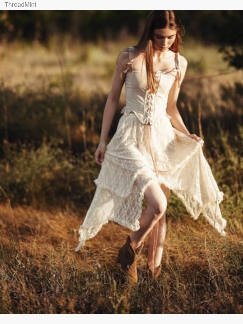 Boho Lace Asymmetrical Maxi Skirt with Elastic Waist Size S-XXL - Picture 3 of 7